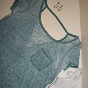 American Eagle Green Burnout Open Back Tee Shirt